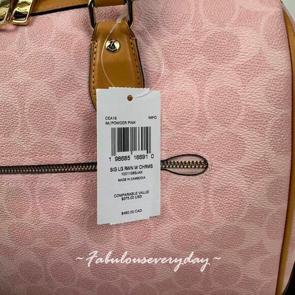 Coach Rowan Large Satchel Bag Signature Canvas with Charms CEA19 Powder Pink NWT - Picture 5 of 9